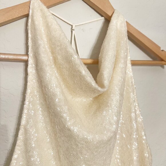 Amanda Uprichard | Kimball Cream Cowl Neck Sequin Top | L - Picture 7 of 15